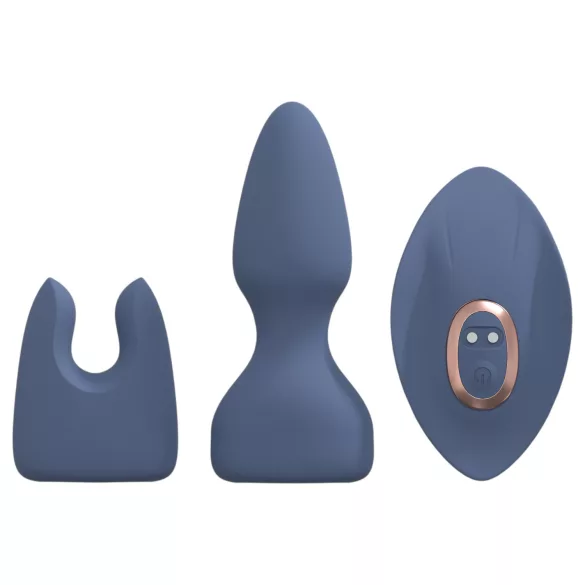 Loveline - vibrator-sæt med udskiftelige hoveder (blå-grå)