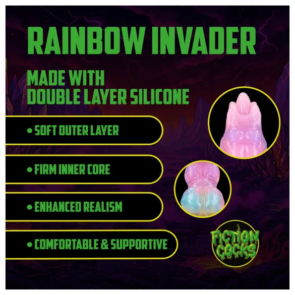 Ouch! Rainbow Invader - silikone fantasidildo (regnbuefarvet)