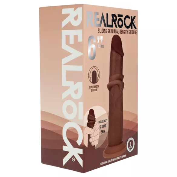 RealRock - realistisk dildo med dobbelt densitet (brun) - 15,5 cm