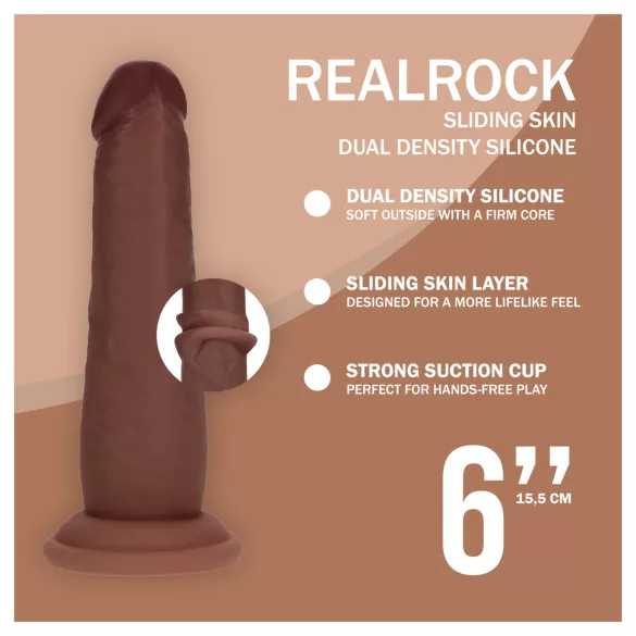 RealRock - realistisk dildo med dobbelt densitet (brun) - 15,5 cm