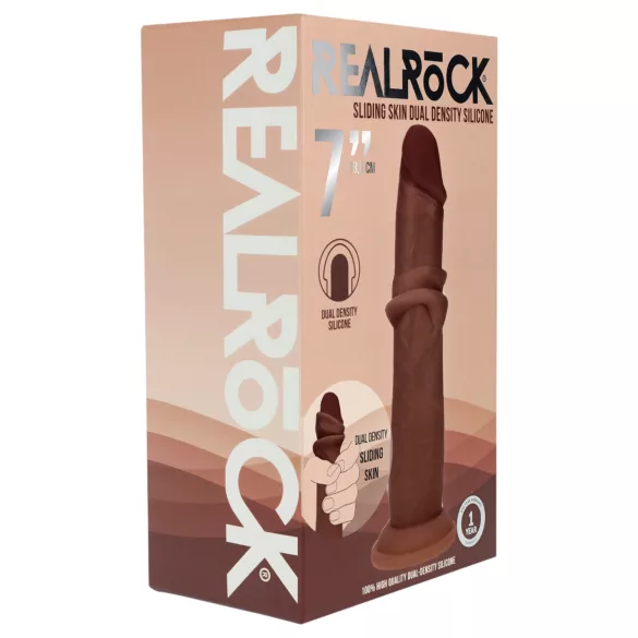 RealRock - dobbeltdensitet realistisk dildo (brun) - 18,5 cm