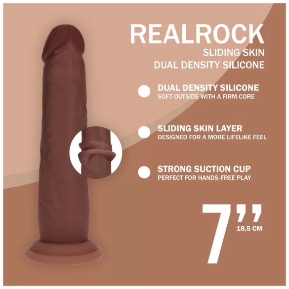 RealRock - dobbeltdensitet realistisk dildo (brun) - 18,5 cm