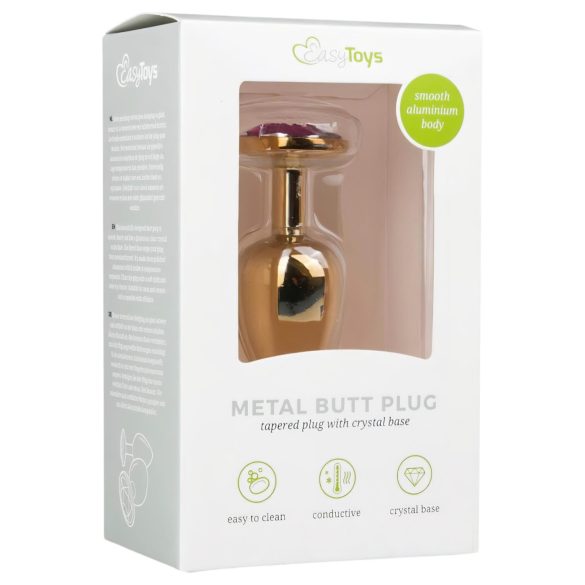 Easytoys Metal No.1 - analplug med lilla sten - guld - 2,5cm