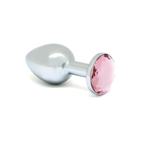 Rimba XS - pink sten, metal anal plug (sølv)