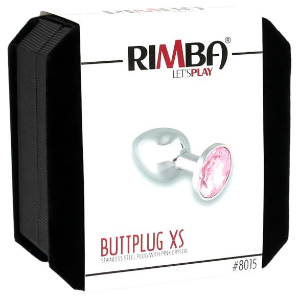 Rimba - analplug med pink sten - metal sølv XS