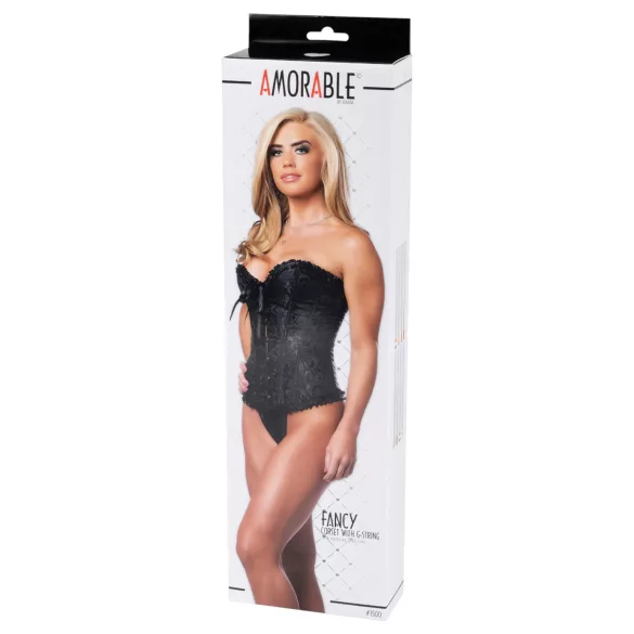 Amorable - corset og g-streng - blondemønster - sort - M