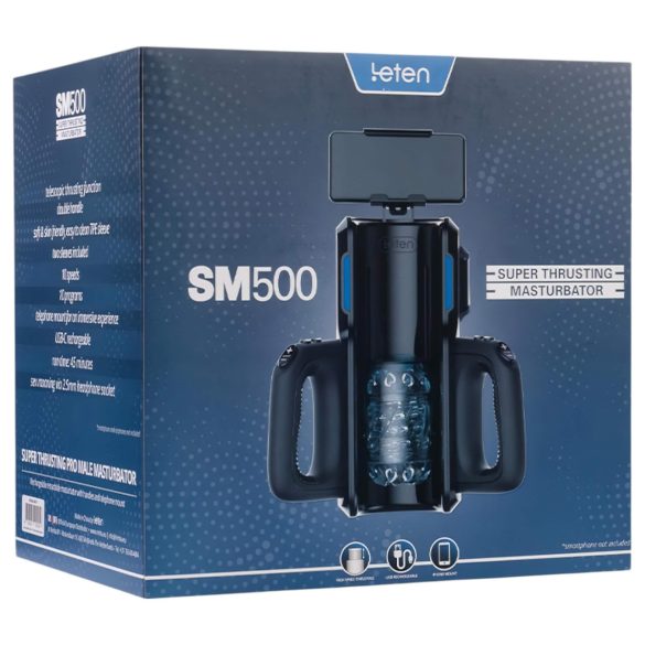 LETEN SM 500 - Op/ned-bevægelse masturbator med telefonholder (sort)