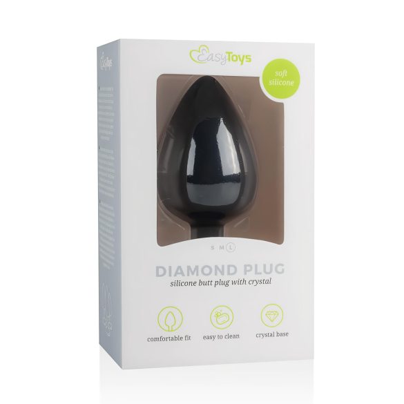 Easytoys Diamond - sort analkolbe med hvid sten (stor) - sort