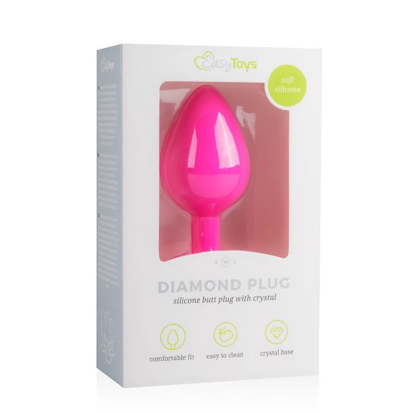 Easytoys Diamond - hvid sten anal plug (medium) - pink