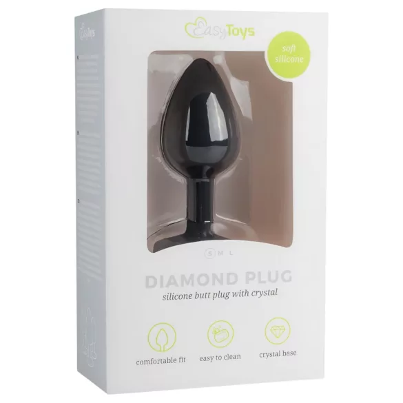 Easytoys Diamond - analplug med hvid sten - lille - sort