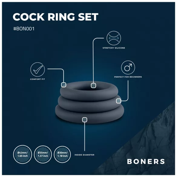 Boners - penisringsæt - 3 stk - grå
