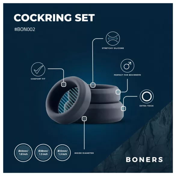 Boners - penisringsæt - 3 stk - silikone - grå
