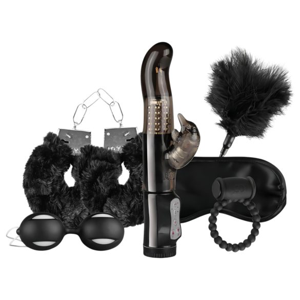 LoveBoxxx Jeg elsker Sort - 6-delt vibrator- og bondage-sæt