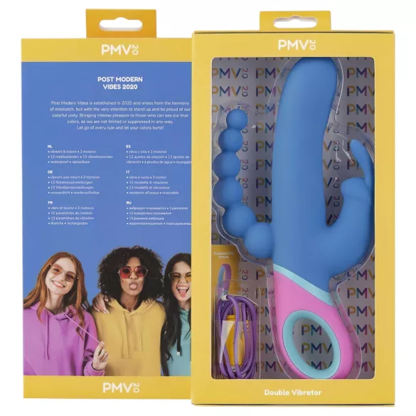 PMV20 Vice Double - trippel vibrator med rotation - silikone blå