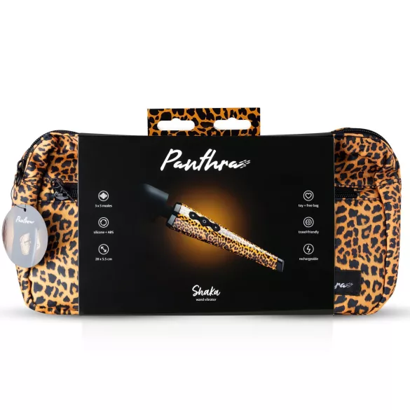 Panthra Shaka Wand - stavvibrator med batteri - leopard-sort