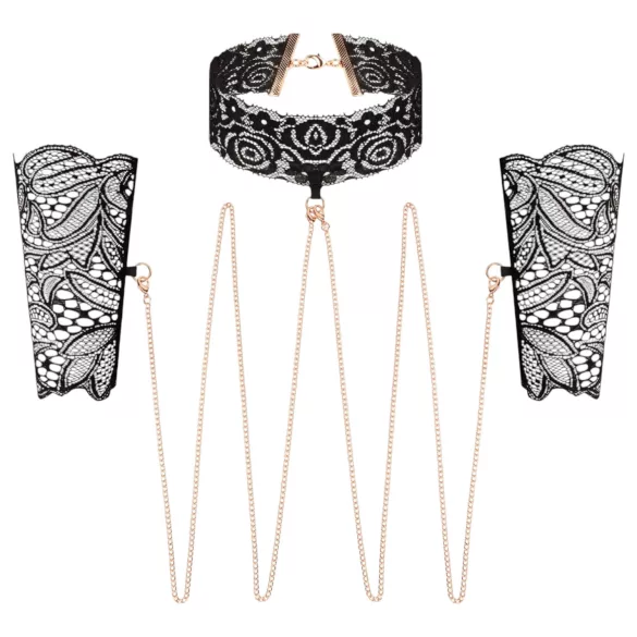 Rosy Gold - halsbånd og håndjern - justerbar - sort