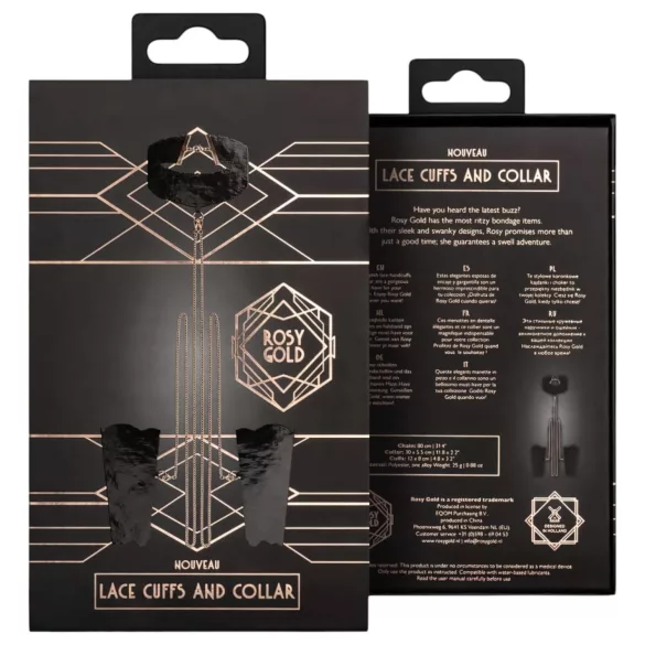 Rosy Gold - halsbånd og håndjern - justerbar - sort