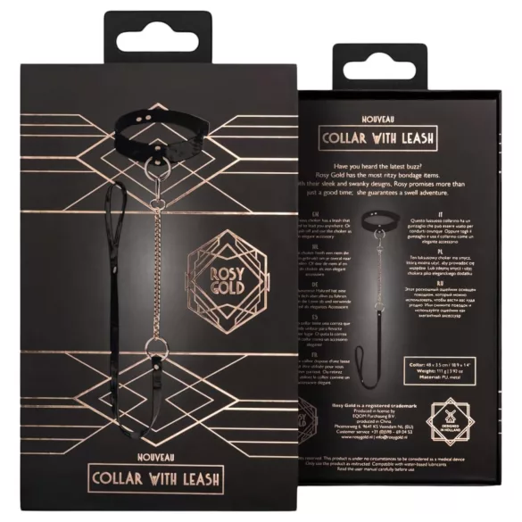 Rosy Gold - halsbånd og line - justerbar - sort/rosaguld
