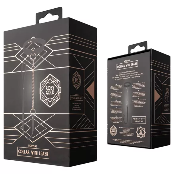 Rosy Gold - halsbånd og line - justerbar - sort/rosaguld