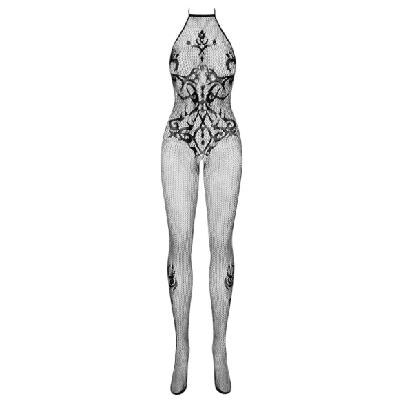 Obsessive - neglige netbody med mønster og halterneck - sort (S-L)