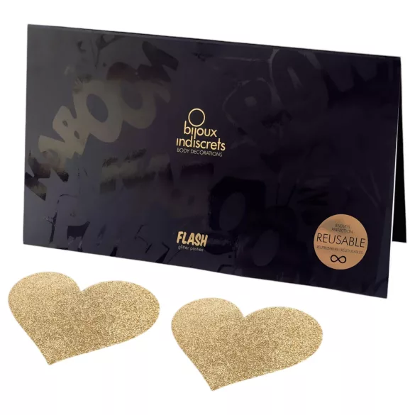 Bijoux Indiscrets Flash - glitrende hjerte-nippleklistermærker (guld)