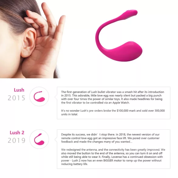 Lovense Lush 2 - bærbart app-styret vibrerende æg (pink)