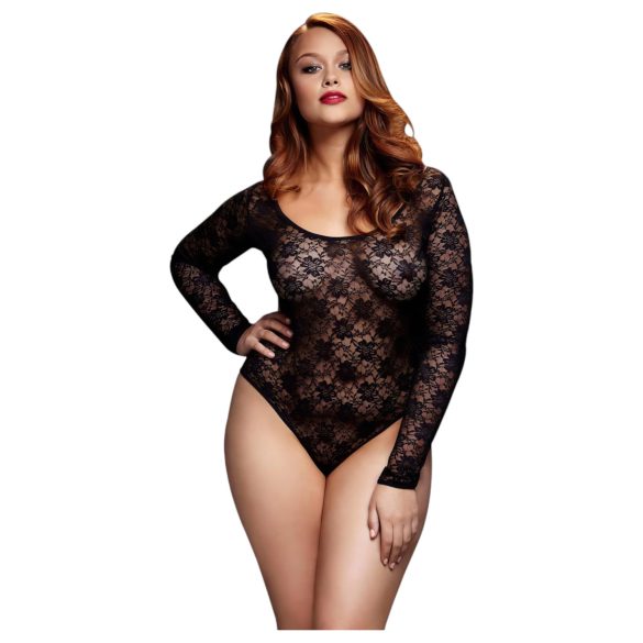 BACI Plus Size - Sort langærmet blondebody (XL-XXL)