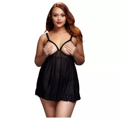 BACI Plus Size - åben, prikket, sort babydoll (XL-XXL)