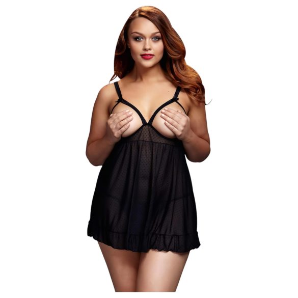 BACI Plus Size - Åben, prikket babydoll - sort (XL-XXL)