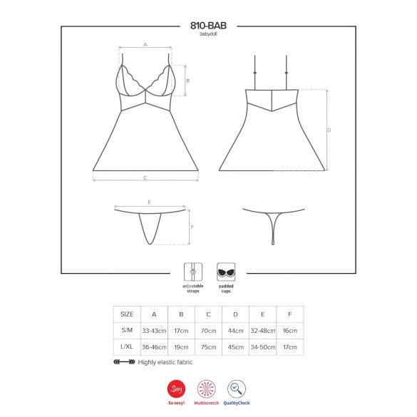 Obsessive 810-BAB-2 - blonder babydoll og tanga (hvid) - L/XL