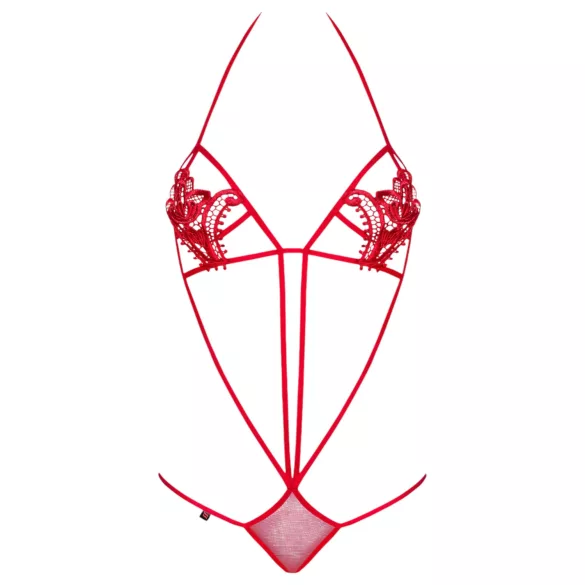 Obsessive Luiza - rød body med seler og tulipanmotiv (S/M)