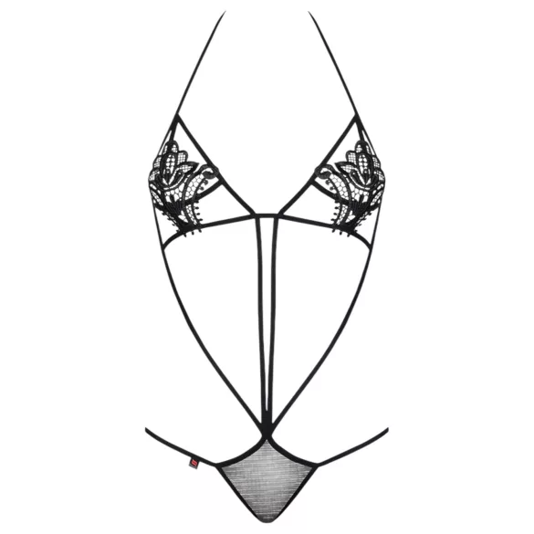 Obsessive Luiza - body med stropper - blomsterdesign - sort (S/M)