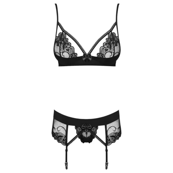 Obsessive Wonderia - lingerisæt - broderet blonde - sort - L/XL
