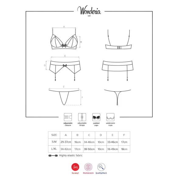 Obsessive Wonderia - lingerisæt - broderet blonde - sort - L/XL