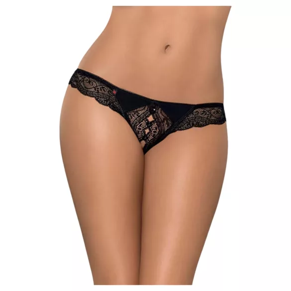 Obsessive Miamor - åben g-streng til kvinder - blonde - sort med sten - XXL