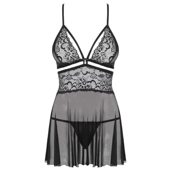 Obsessive - babydoll sæt - gennemsigtig blonde - sort - L/XL