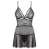 Obsessive - babydoll sæt - gennemsigtig blonde - sort - L/XL