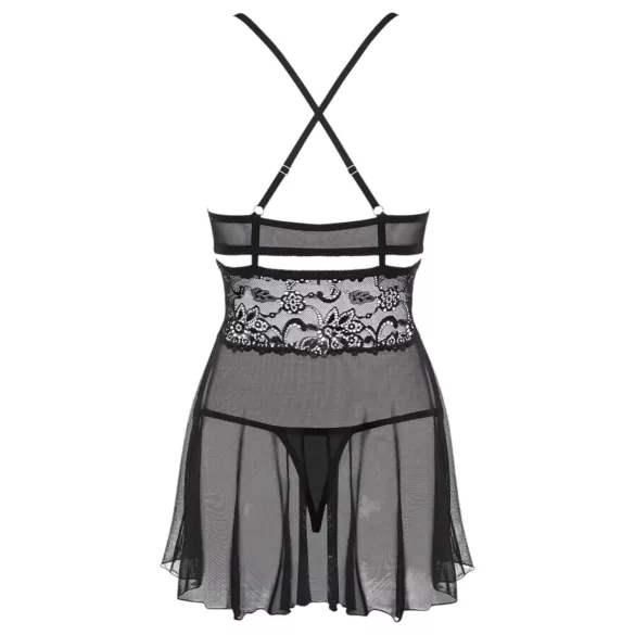 Obsessive - babydoll sæt - gennemsigtig blonde - sort - L/XL