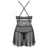 Obsessive 838-BAB-1 - gennemsigtig, blonder babydoll sæt (sort) - L/XL