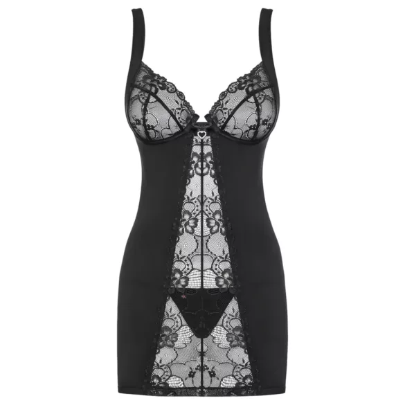 Obsessive - babydoll og g-streng - sort mesh - L/XL