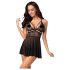 Obsessive 838-BAB-1 - gennemsigtig, blonder babydoll sæt (sort) - XXL