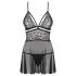 Obsessive 838-BAB-1 - gennemsigtig, blonder babydoll sæt (sort) - XXL
