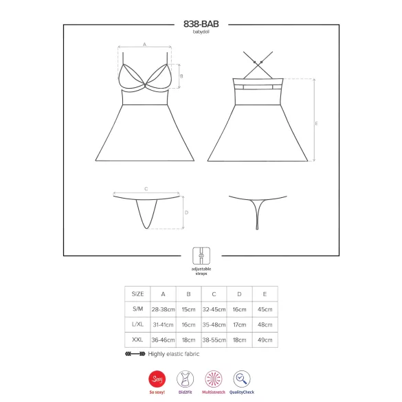 Obsessive - babydoll sæt - gennemsigtig blonde - sort - 2XL/3XL