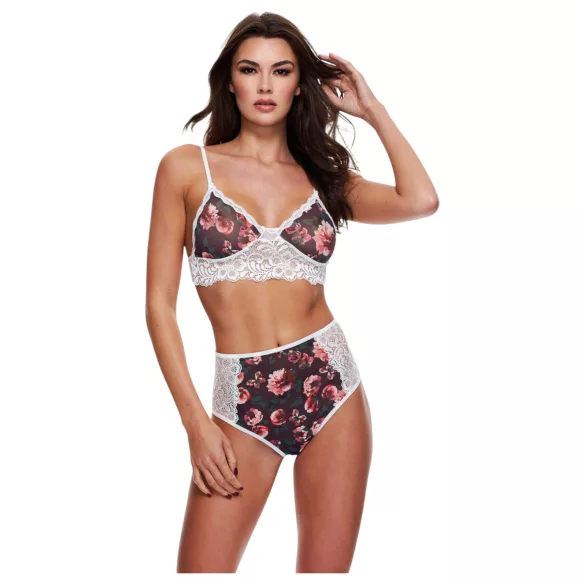 Baci - blomstre blonde-bh sæt, høj talje - M/L