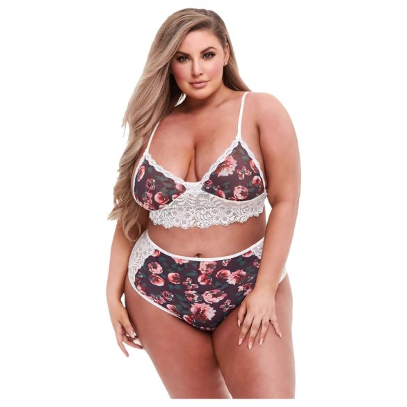 Baci Plus Size - Blomstret blonde BH-sæt