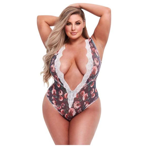 Baci Plus Size - Blomstret, blondet bodysuit