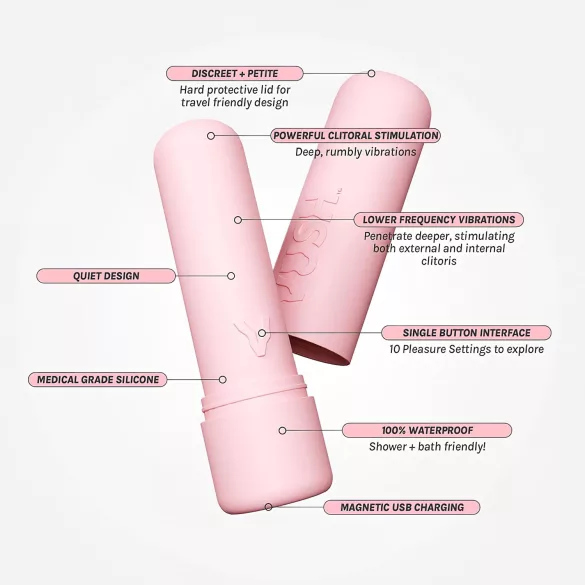 Vush Pop Gloss - mini vibrator - genopladelig vandtæt - pink