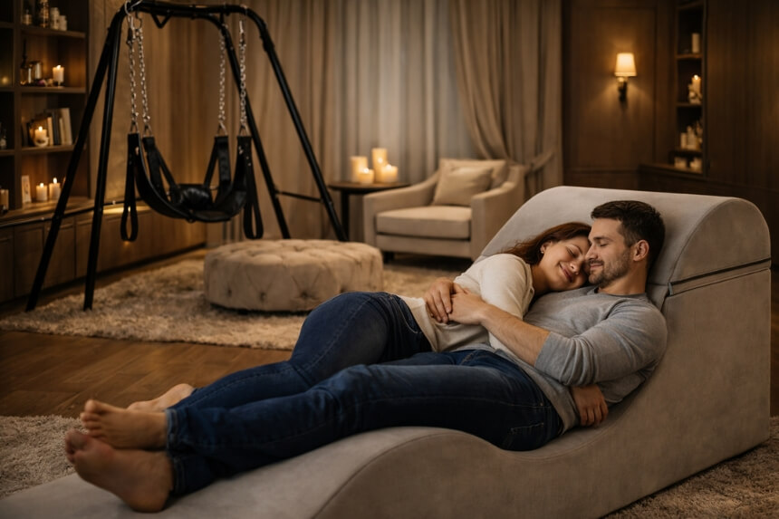 Voksenlegeværelse med sexmøbler og BDSM tilbehør – desirel.dk sexshop